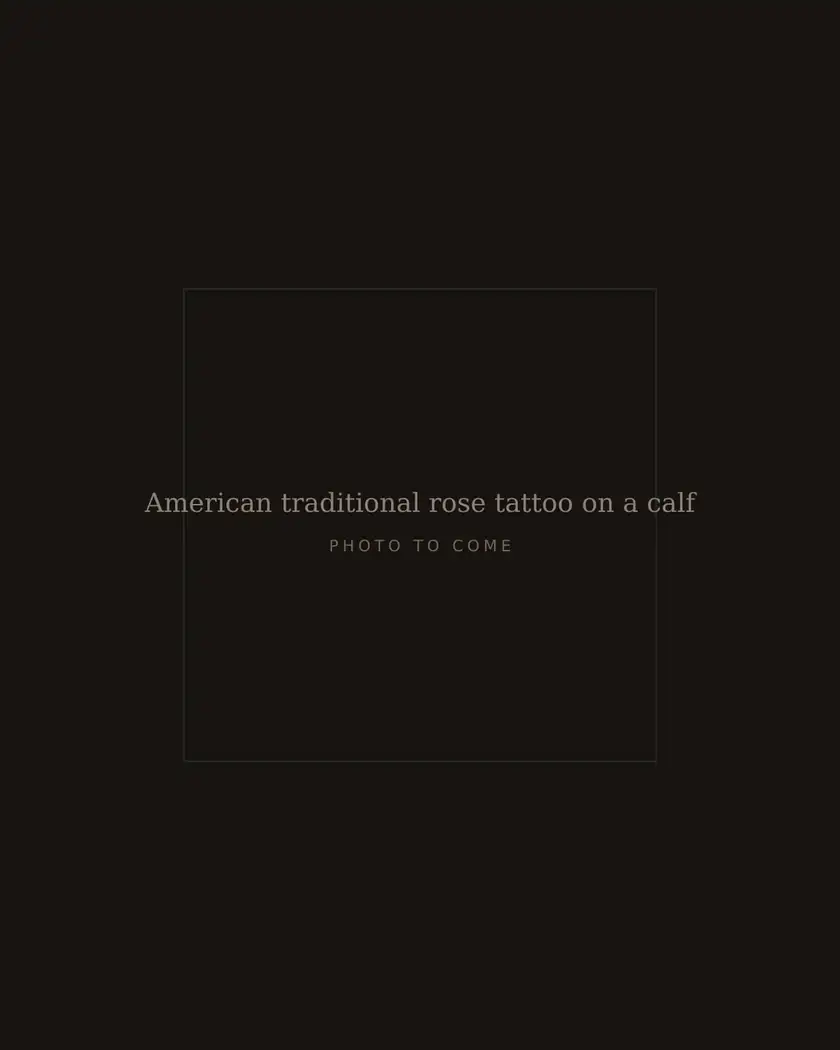 American traditional rose tattoo on a calf, healed